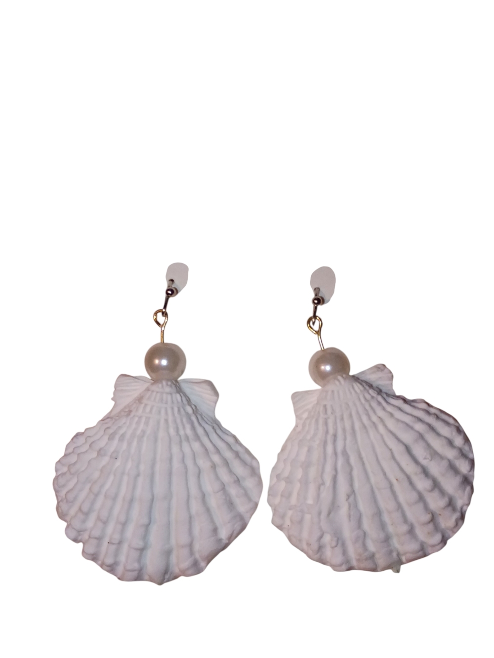 White Shell Drop Earrings with Pearl Accent - Women Jewelry